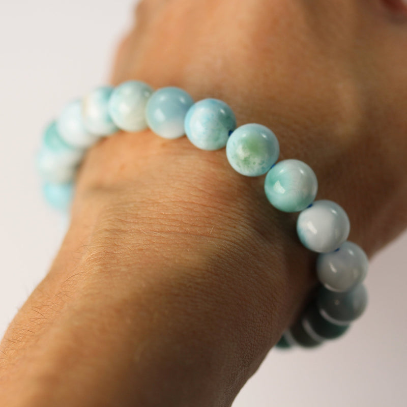 8-8.5mm Natural Dominican Larimar,  Round Natural Larimar Gemstone Bracelet, 7.5-8 inch, about 22 beads