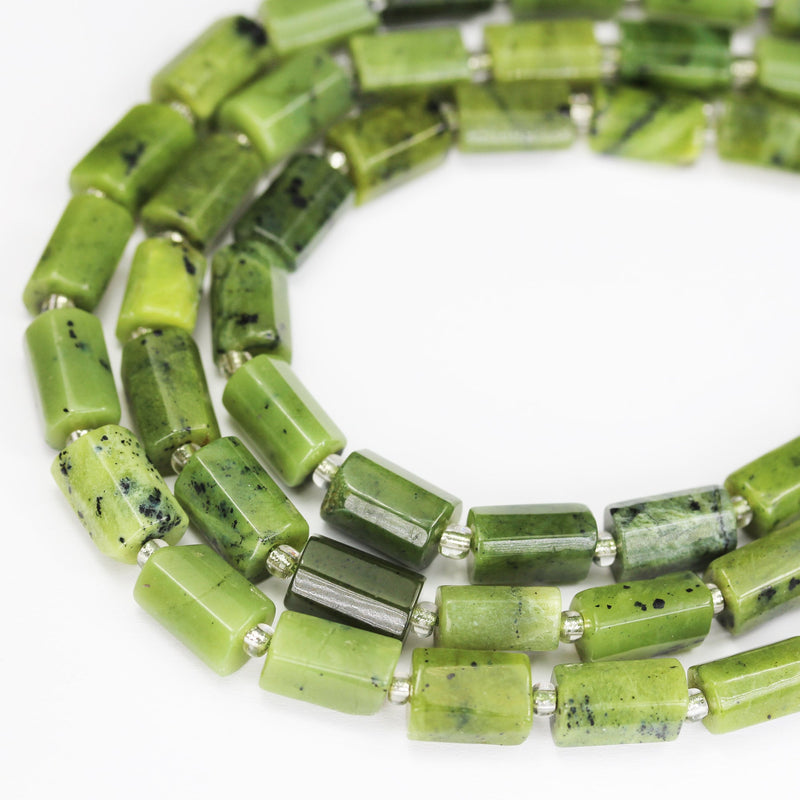 Natural Canadian Jade, 11x7mm Faceted  Tube gemstone ,One full strand Natural Gemstone, 15.5", about 30 beads, 1mm hole