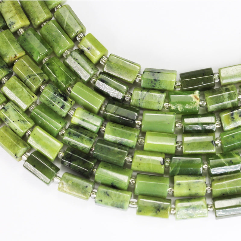 Natural Canadian Jade, 11x7mm Faceted  Tube gemstone ,One full strand Natural Gemstone, 15.5", about 30 beads, 1mm hole