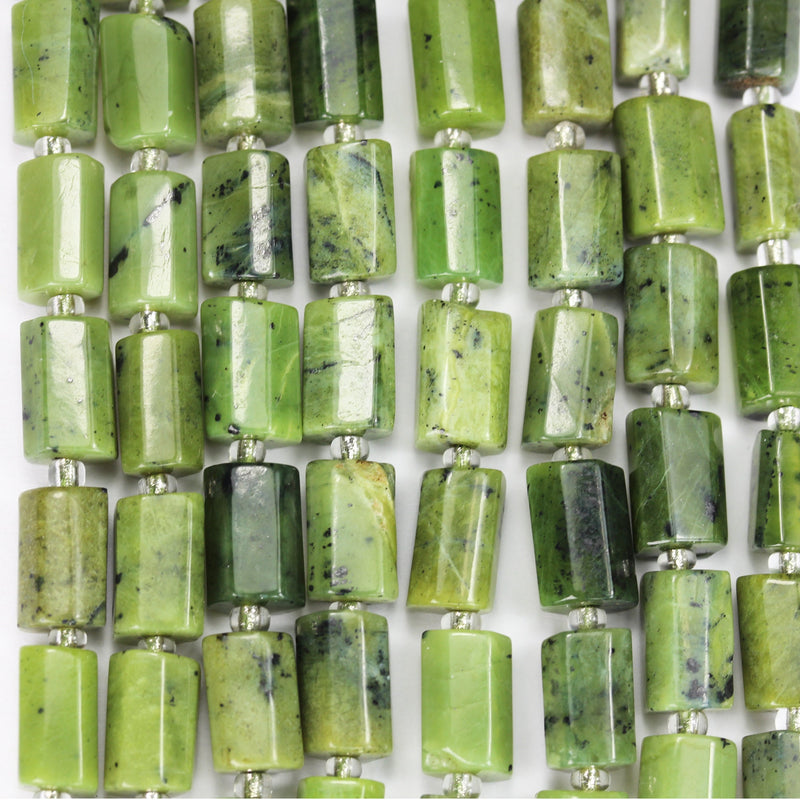 Natural Canadian Jade, 11x7mm Faceted  Tube gemstone ,One full strand Natural Gemstone, 15.5", about 30 beads, 1mm hole