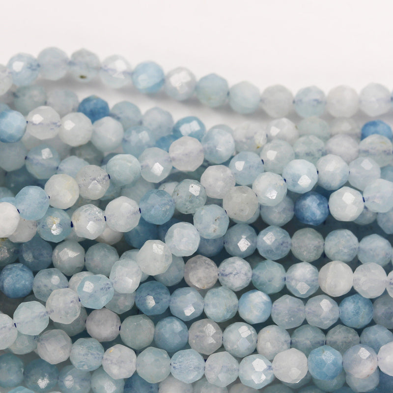 Aquamarine, 4.5mm Faceted Round, One full strand  beads gemstone, Gemstone beads, hole 0.6mm,16"