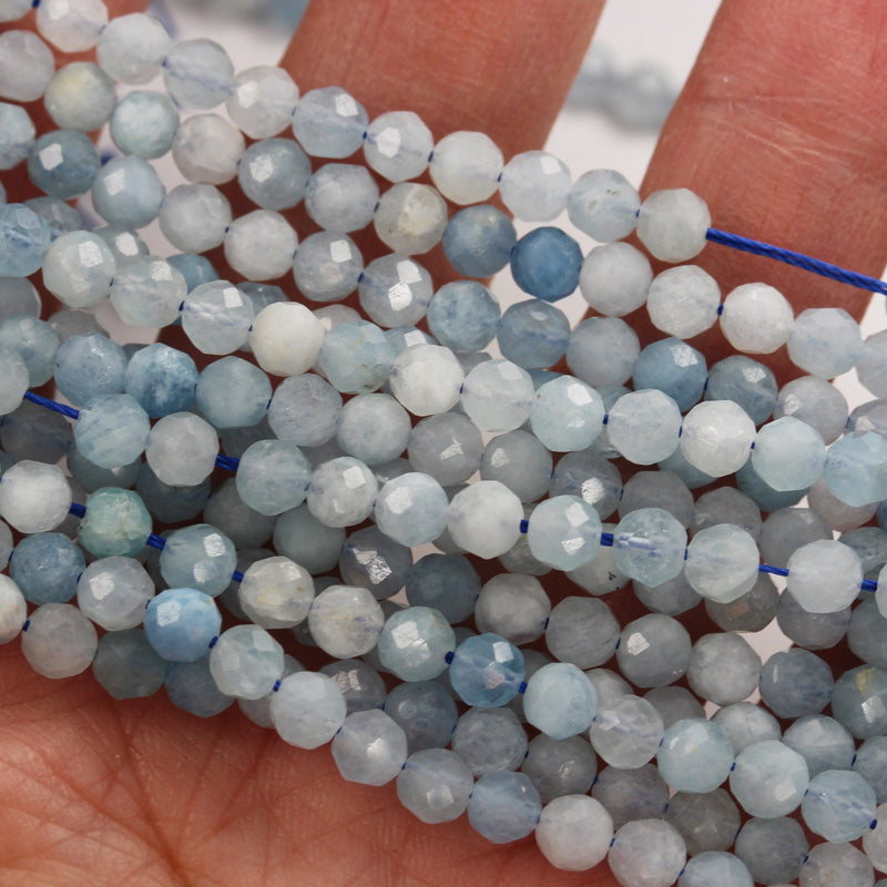 Aquamarine, 4.5mm Faceted Round, One full strand  beads gemstone, Gemstone beads, hole 0.6mm,16"