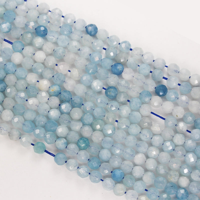 Aquamarine, 4.5mm Faceted Round, One full strand  beads gemstone, Gemstone beads, hole 0.6mm,16"