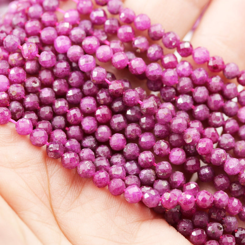 Natural Ruby,4mm Faceted Round Natural Gemstone Beads,90beads, 15.5 inch , 0.6mm hole