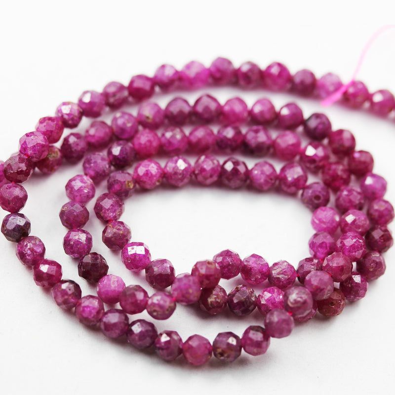 Natural Ruby,4mm Faceted Round Natural Gemstone Beads,90beads, 15.5 inch , 0.6mm hole