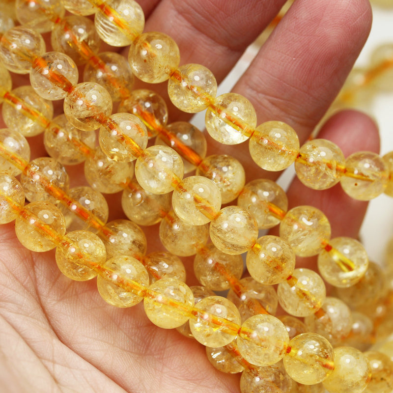 Citrine, 8mm One full strand Gemstone Strand, Center drilled Round shape , 16inch , 1mm hole, about 50pcs