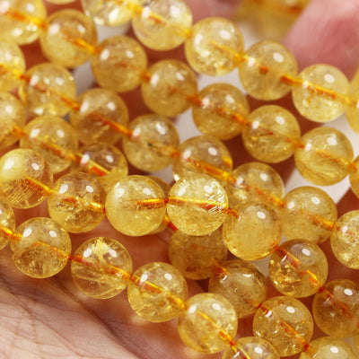 Citrine, 8mm One full strand Gemstone Strand, Center drilled Round shape , 16inch , 1mm hole, about 50pcs