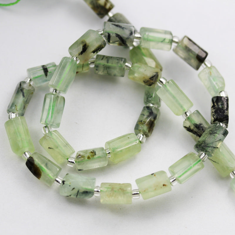 Natural Prehnite ,7mm*10mm Tube shape Natural Gemstone, 16 inch , 1mm hole,about 35beads