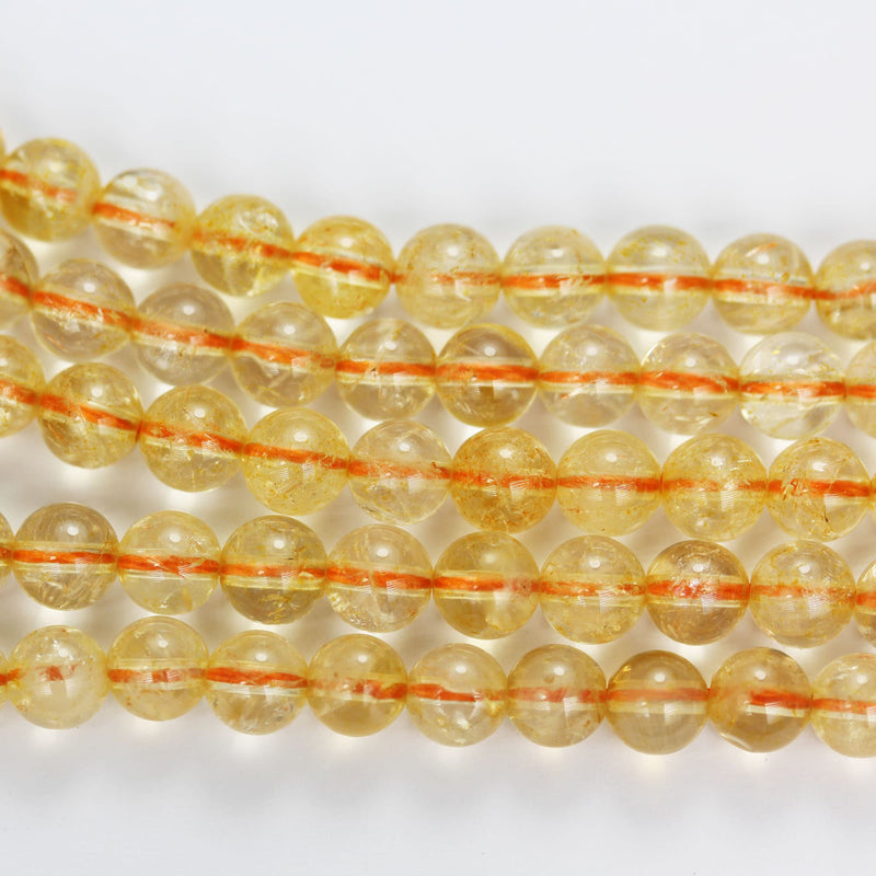 Citrine, 8mm One full strand Gemstone Strand, Center drilled Round shape , 16inch , 1mm hole, about 50pcs