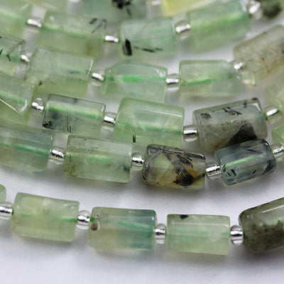 Natural Prehnite ,7mm*10mm Tube shape Natural Gemstone, 16 inch , 1mm hole,about 35beads