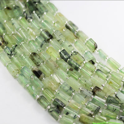 Natural Prehnite ,7mm*10mm Tube shape Natural Gemstone, 16 inch , 1mm hole,about 35beads