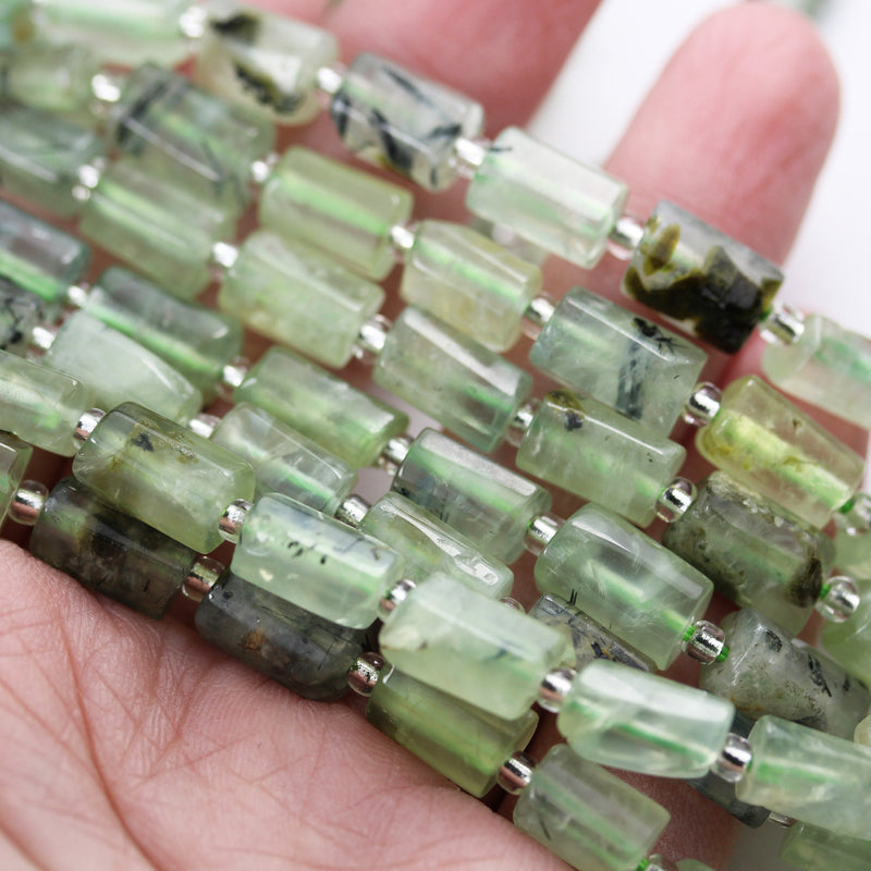 Natural Prehnite ,7mm*10mm Tube shape Natural Gemstone, 16 inch , 1mm hole,about 35beads