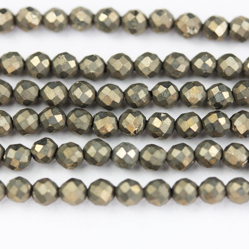 Pyrite,3mm Faceted Round Gemstone Bead, One full Strand Natural Gemstone, 16inch,0.6mm hole