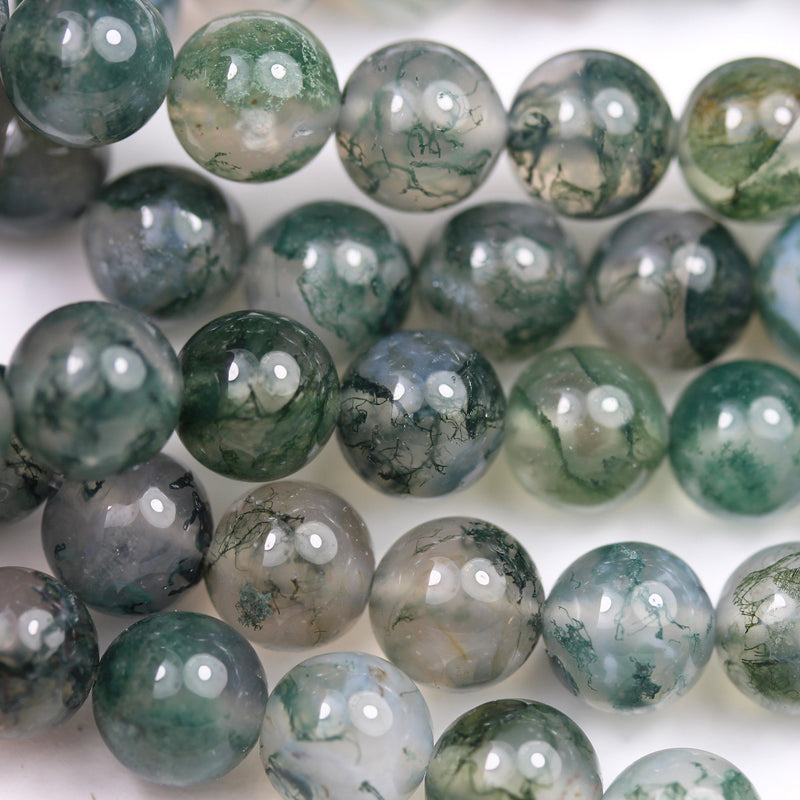 Moss Agate, 6mm Round Agate Gemstone Beads Strand, 15.5inch, hole 1mm, 60 beads