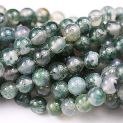 Moss Agate, 6mm Round Agate Gemstone Beads Strand, 15.5inch, hole 1mm, 60 beads