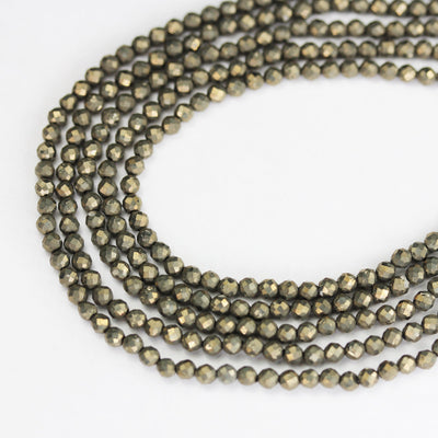 Pyrite,3mm Faceted Round Gemstone Bead, One full Strand Natural Gemstone, 16inch,0.6mm hole