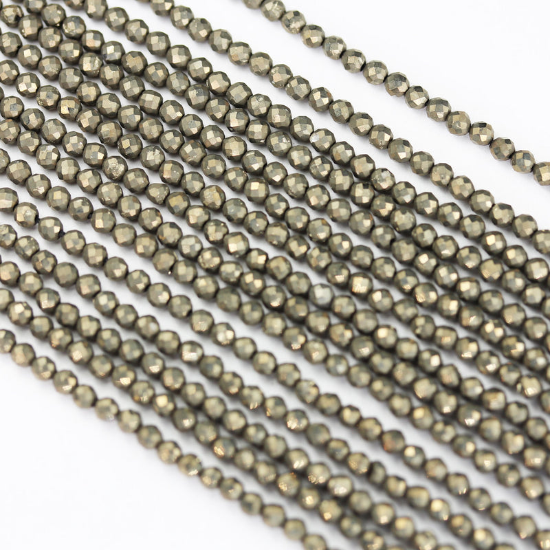 Pyrite,3mm Faceted Round Gemstone Bead, One full Strand Natural Gemstone, 16inch,0.6mm hole