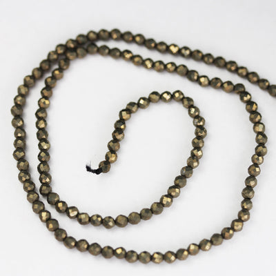 Pyrite,3mm Faceted Round Gemstone Bead, One full Strand Natural Gemstone, 16inch,0.6mm hole