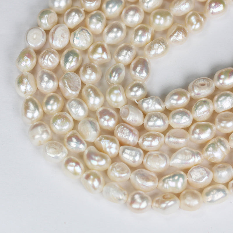 Freshwater Pearl Strand, white, 9-10mm Potato Shape, 14", 0.8mm hole, About 35pcs pearl