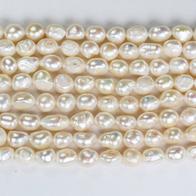 Freshwater Pearl Strand, white, 9-10mm Potato Shape, 14", 0.8mm hole, About 35pcs pearl