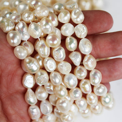 Freshwater Pearl Strand, white, 9-10mm Potato Shape, 14", 0.8mm hole, About 35pcs pearl