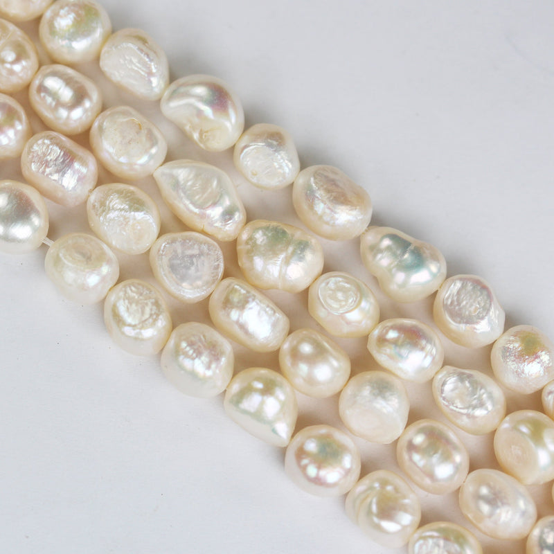 Freshwater Pearl Strand, white, 9-10mm Potato Shape, 14", 0.8mm hole, About 35pcs pearl