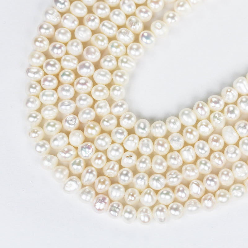 5-6mm White Potato Freshwater Pearl Strands,14 inch, about 60 beads,0.6mm hole -PLF8292