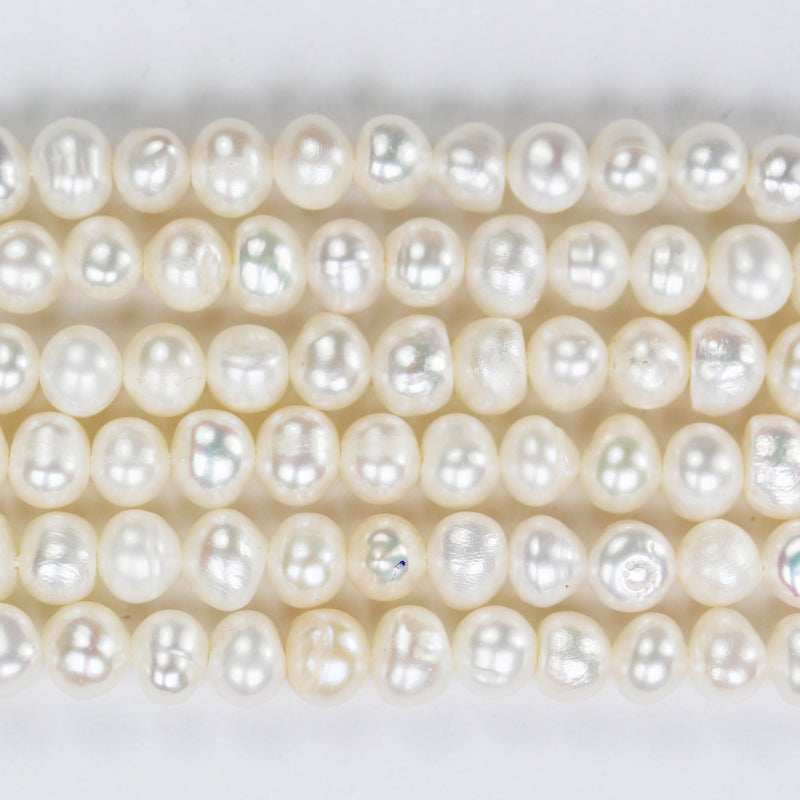 5-6mm White Potato Freshwater Pearl Strands,14 inch, about 60 beads,0.6mm hole -PLF8292