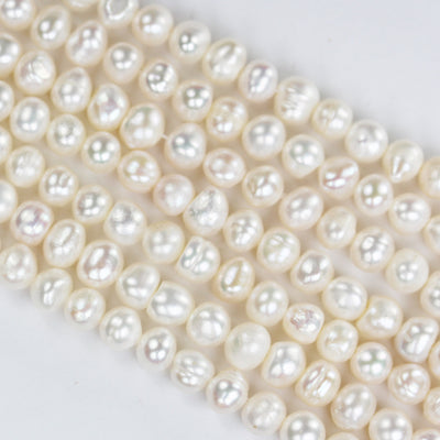 5-6mm White Potato Freshwater Pearl Strands,14 inch, about 60 beads,0.6mm hole -PLF8292