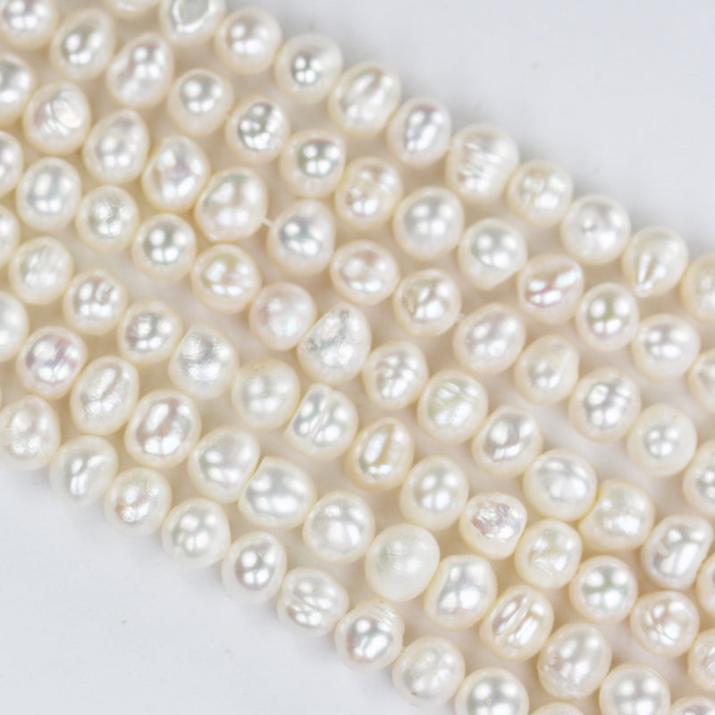 5-6mm White Potato Freshwater Pearl Strands,14 inch, about 60 beads,0.6mm hole -PLF8292