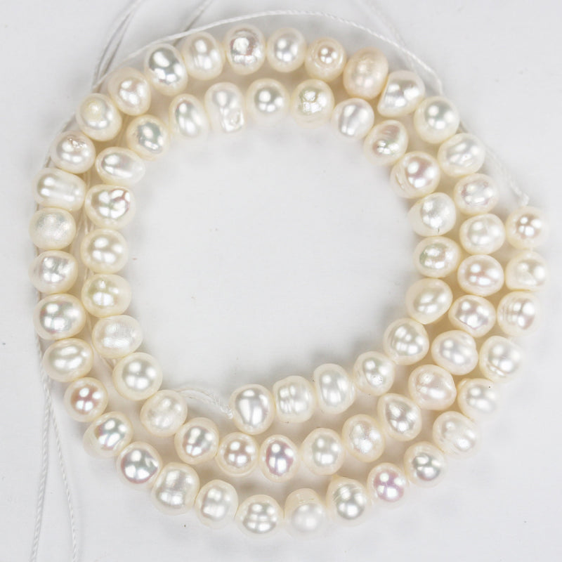 5-6mm White Potato Freshwater Pearl Strands,14 inch, about 60 beads,0.6mm hole -PLF8292