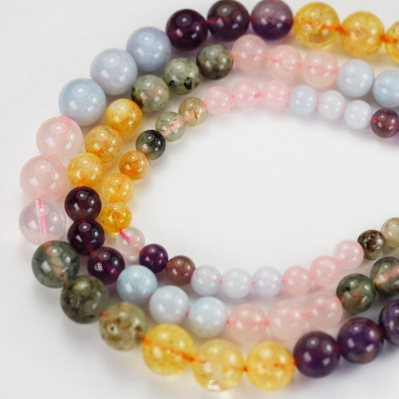 Aquamarine/Amethyst/Rose quartz/Citrine/Prehnite, 6mm Round Mixed Gemstone Strand,15.5inch, about 60 beads , 1mm hole