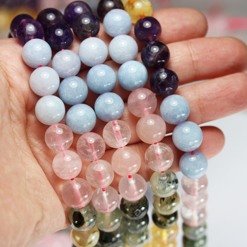 Aquamarine/Amethyst/Rose quartz/Citrine/Prehnite, 6mm Round Mixed Gemstone Strand,15.5inch, about 60 beads , 1mm hole