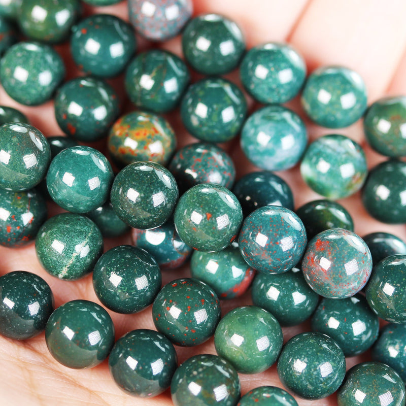 Bloodstone , 8mm Round Gemstone, One full 16" strand, 1mm hole, About 50 beads