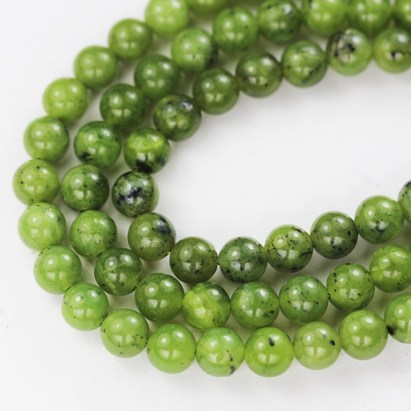 Canadian jade , 6mm Round Gemtsone, One full strand Green Beads Strand,0.8mm hole, 16"