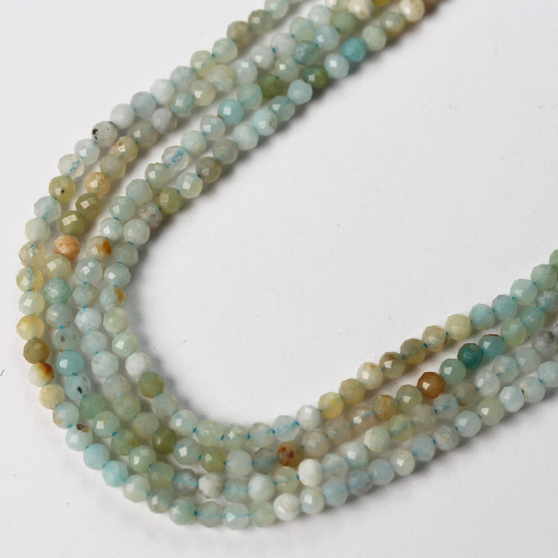 Amazonite , 3mm Faceted Round, One full strand  beads gemstone, Gemstone beads, hole 0.6mm,16"