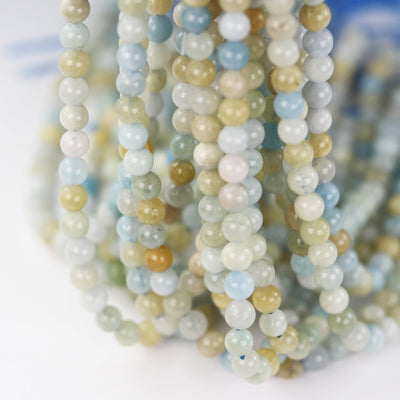 Natural Aquamarine, 4.5mm round gemstone, One full strand Gemstone beads,16", 0.8mm hole, About 90 beads