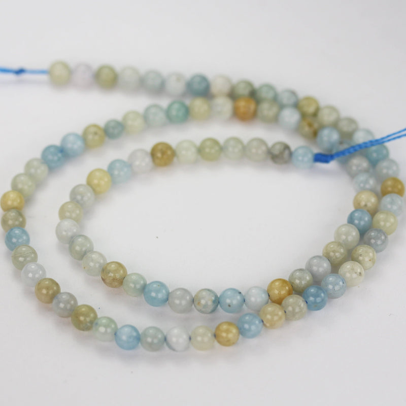 Natural Aquamarine, 4.5mm round gemstone, One full strand Gemstone beads,16", 0.8mm hole, About 90 beads