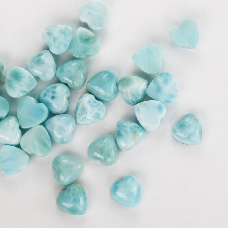 2pcs 100% Natural Dominican Larimar Cabochon Gemstone Beads Heart  Loose Gemstones Beads ( no hole) , 6mm