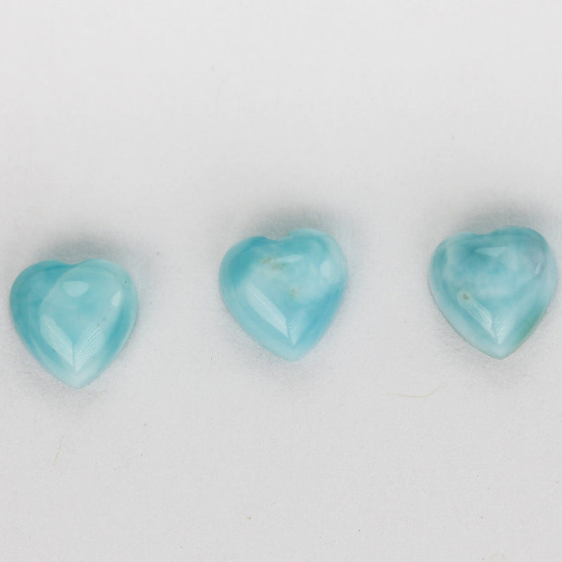 2pcs 100% Natural Dominican Larimar Cabochon Gemstone Beads Heart  Loose Gemstones Beads ( no hole) , 6mm