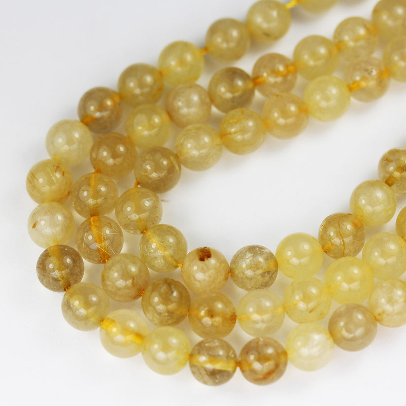 6mm Natural Gold Rutilated Quartz, Round  Gemstone, 15.5inch,Gold Color, hole 1mm, about 60 beads