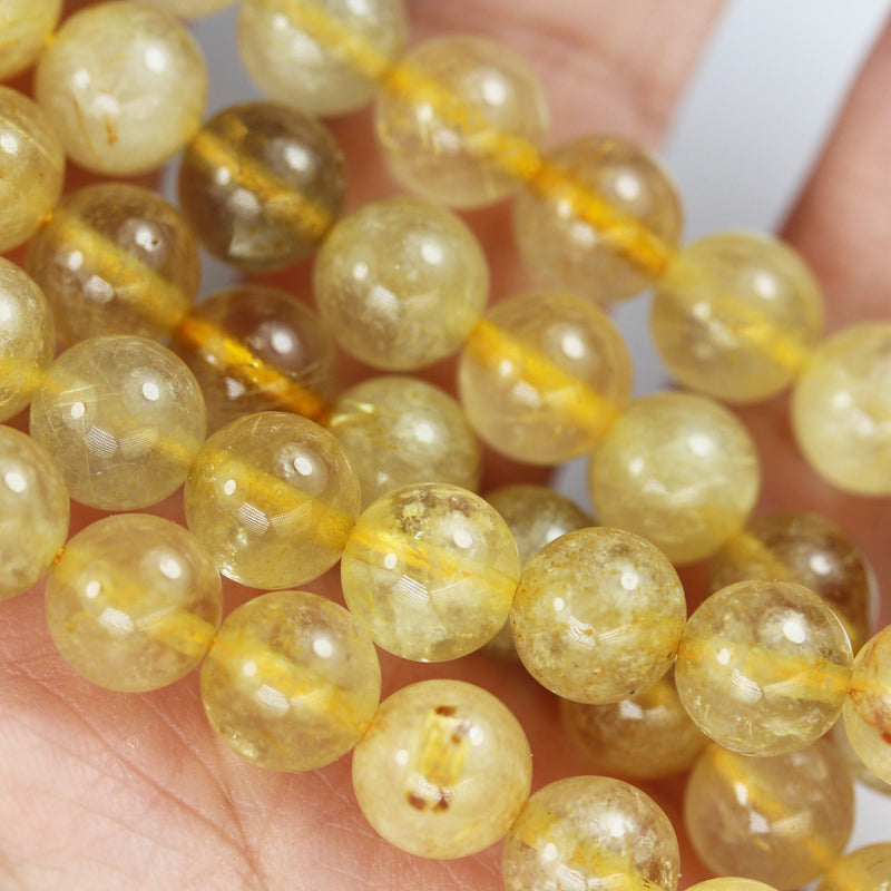 6mm Natural Gold Rutilated Quartz, Round  Gemstone, 15.5inch,Gold Color, hole 1mm, about 60 beads