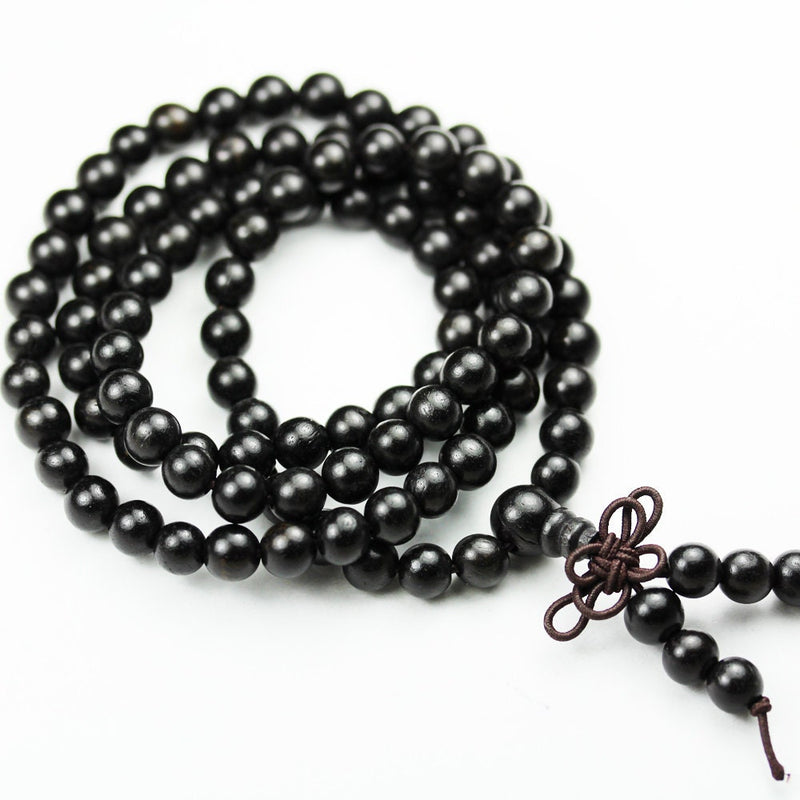 108 beads, 6mm Natural Black Sandalwood Mala Prayer Beads Necklace/Bracelet Strand,  25 inch