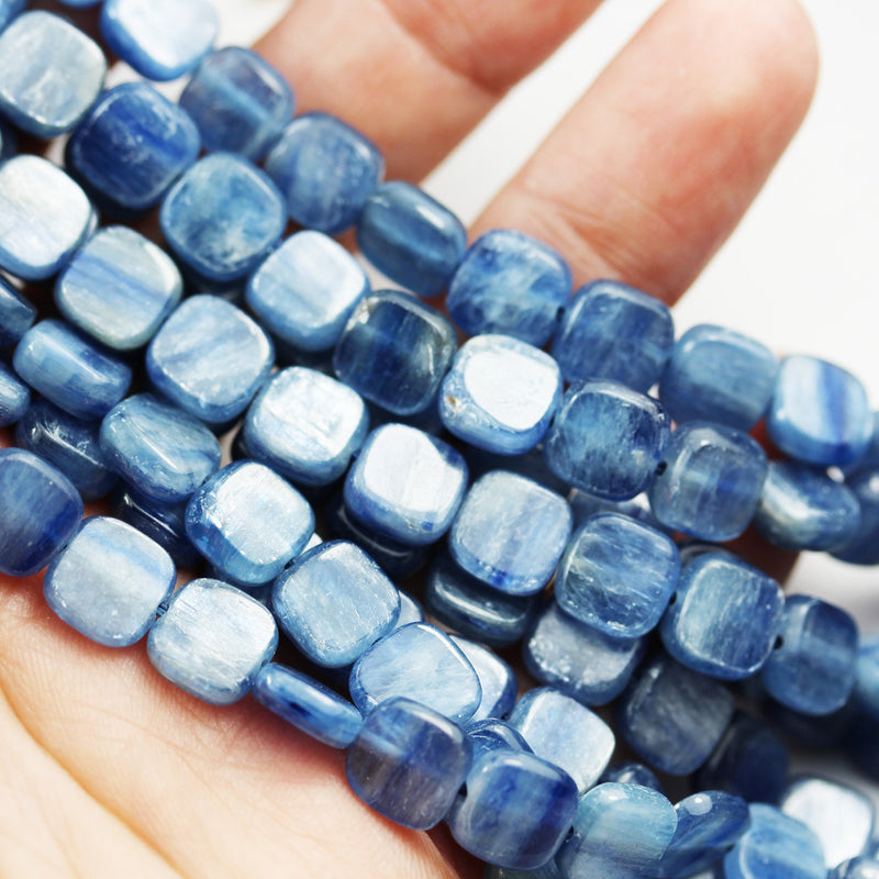 Natural Kyanite ,10mm Button Square Gemstone Beads, 4mm thick,One full strand 16", 1mm hole