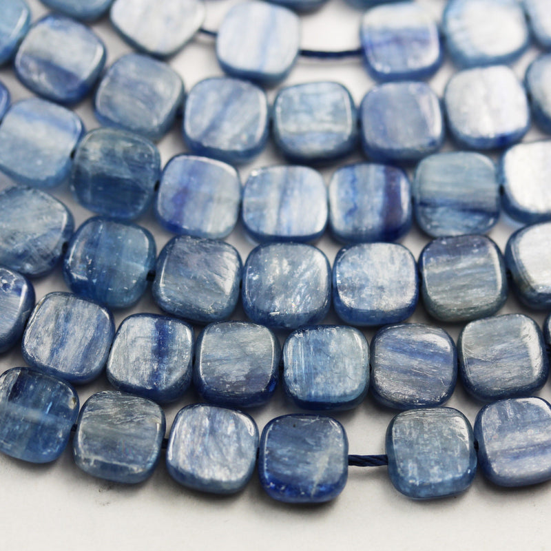 Natural Kyanite ,10mm Button Square Gemstone Beads, 4mm thick,One full strand 16", 1mm hole