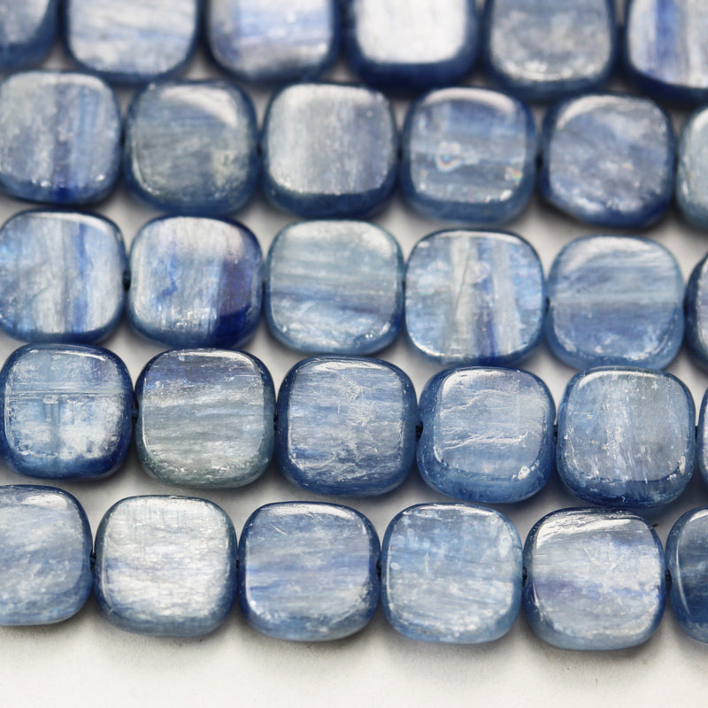 Natural Kyanite ,10mm Button Square Gemstone Beads, 4mm thick,One full strand 16", 1mm hole