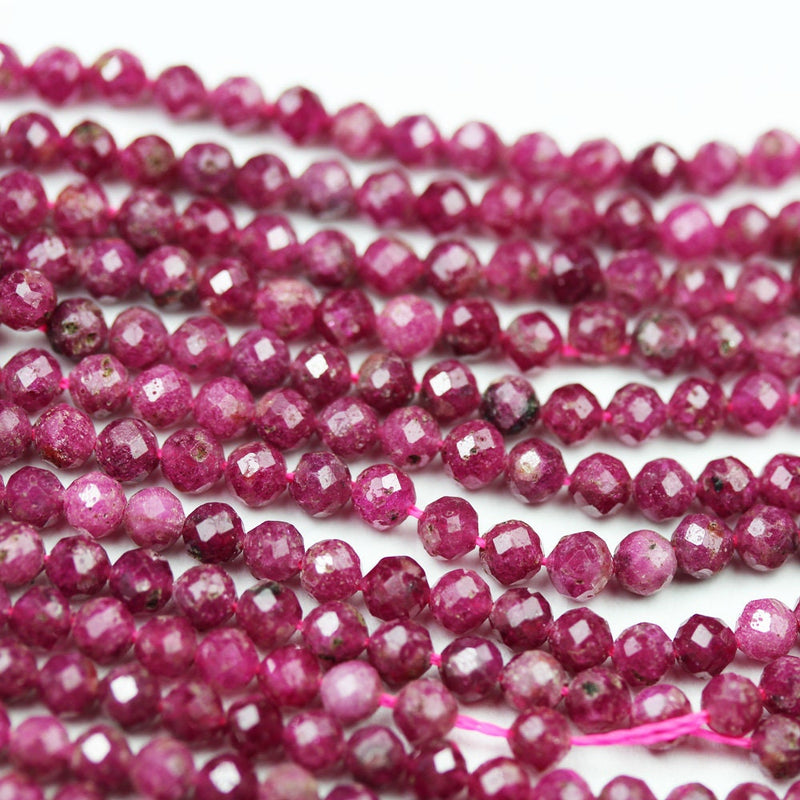 Natural Ruby,3mm Faceted Round Natural Gemstone Beads,120/150beads, 15.5 inch , 0.6mm hole