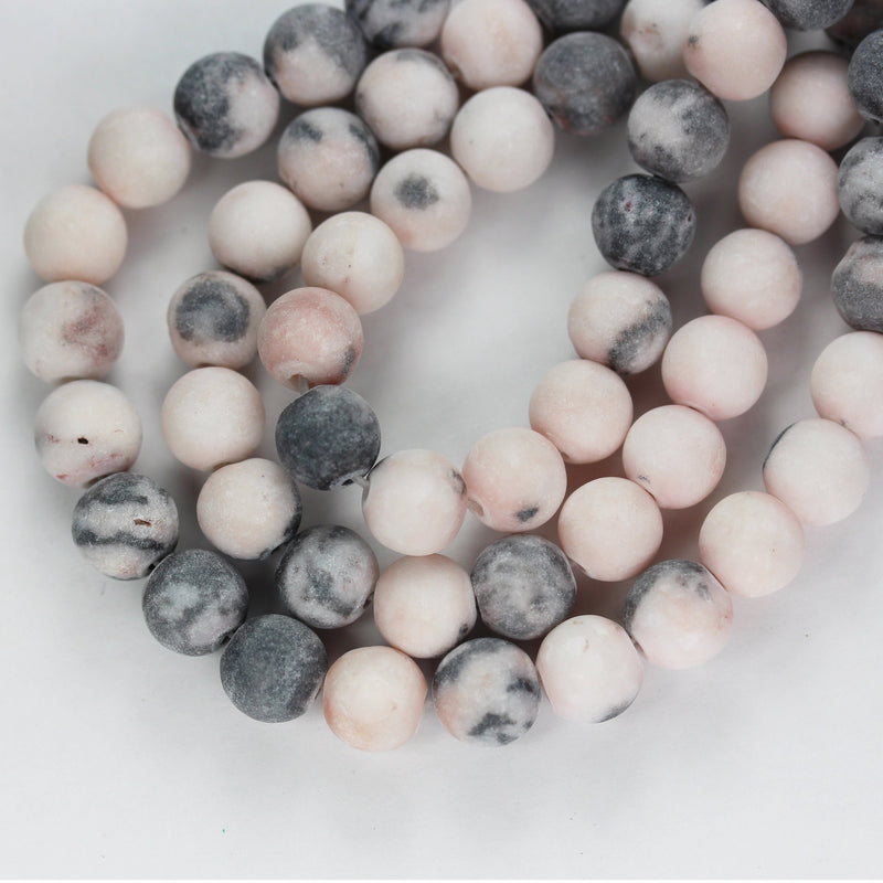 Natural Matte Pink Zebra Jasper, 8mm Round Black, Pink and White Gemstone Beads,  15.5inch, 1mm hole, about 50 pcs