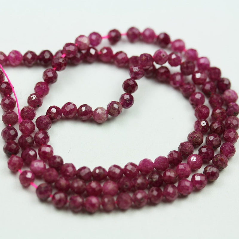 Natural Ruby,3mm Faceted Round Natural Gemstone Beads,120/150beads, 15.5 inch , 0.6mm hole