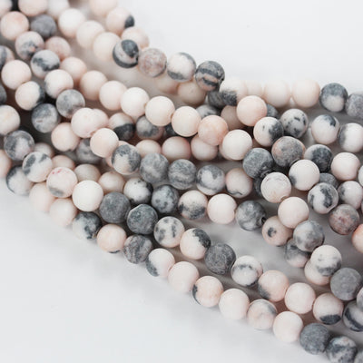 Natural Matte Pink Zebra Jasper, 8mm Round Black, Pink and White Gemstone Beads,  15.5inch, 1mm hole, about 50 pcs